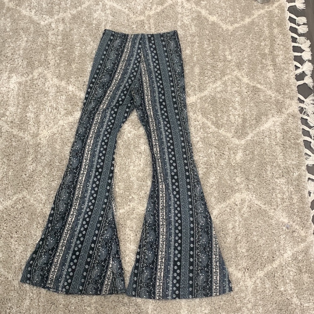 Blue patterned flared pants